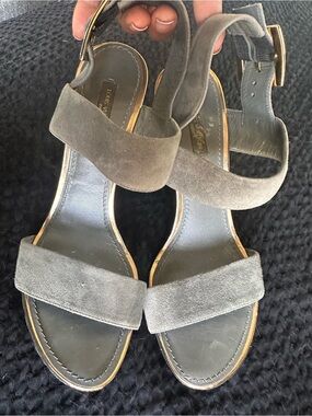 Louis Vuitton Gray Suede Strappy Heeled Sandals
